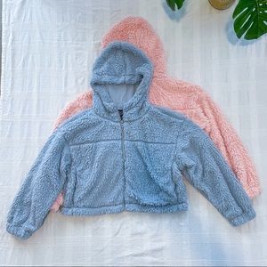 BDG Hooded Cropped Teddy Jacket